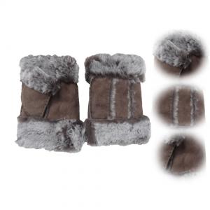 China Stock Ladies Lambskin Gloves with Curly Fur Trim Cuff Shealring Sheepskin Fingerless Gloves on sale