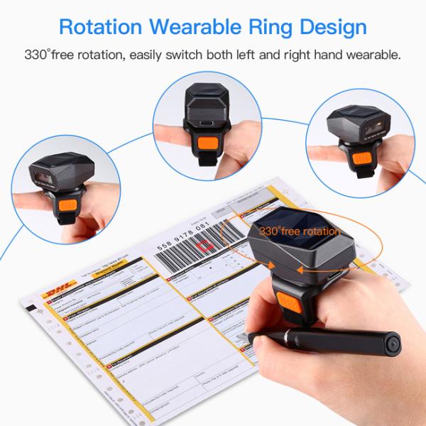 Wearable Fingers Wireless Barcode Scanner DC3.7V Mini Portable Bluetooth Ring Scanner