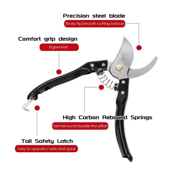 Black Handle Fruit Cutting Durable Professional Pruner Garden Scissors