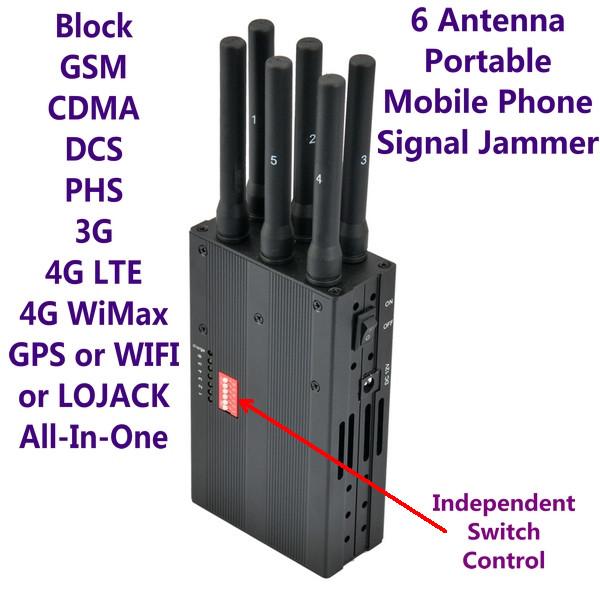 Buy 6 Antenna High Power Portable Cell Phone Signal Jammer GSM 3G 4G LTE WIMAX GPS WIFI LOJACK at wholesale prices