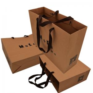 Quality Craft Paper Brown Custom Paper Shopping Bags With Ribbon Merchandise for sale