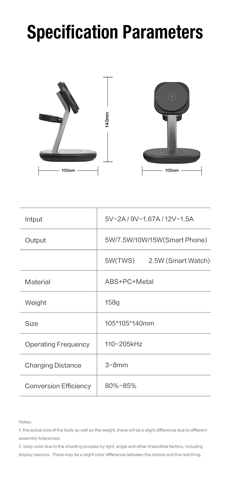 White 15W 3 In 1 Wireless Charging Station for Smart Watch and Earphone Connect Type C