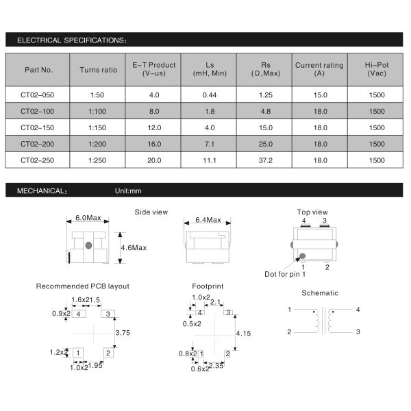 Customized Current Sense Transformer , Surface Mount Current Transformer
