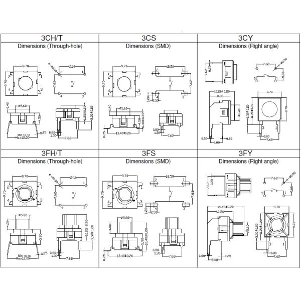 4 Pin Waterproof Momentary Push Button Switch SMD Insert Molded Terminal