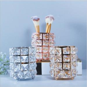 Quality gold/sliver/rose gold metal with crystal beaded pen cosmetic brush holder for sale