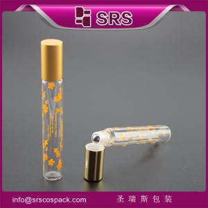 Quality SRS transparent with silk screen printing 10ml empty glass roll on bottle with shiny lid for sale