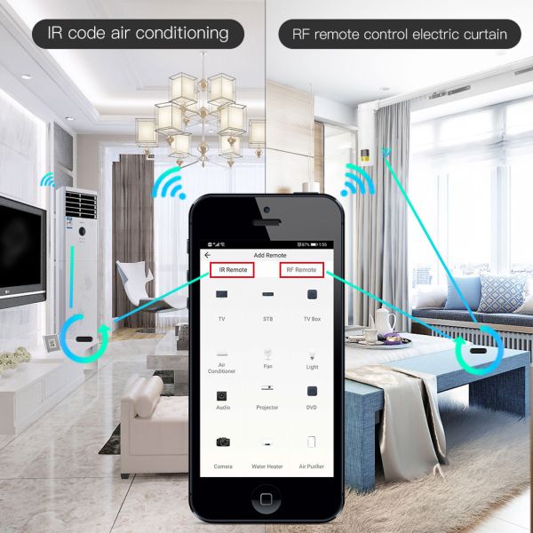 TUYA RF433 RF315 IR Remote Controller WiFi Universal all in one for TV, Air Conditioning, fan, infrared devices wireLEss