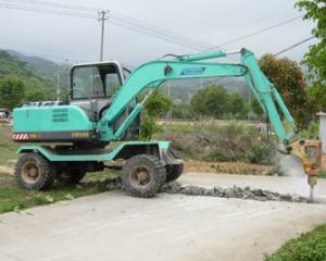 China Four Wheel Drive Wheeled Excavator With Breaker Hammer Light Blue on sale