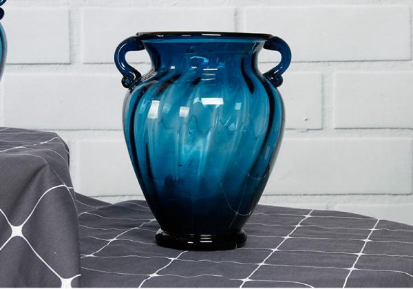 Buy Solid Custom Big Glass Vase Decoration , Hotel Blue Handmade Glass Vase at wholesale prices