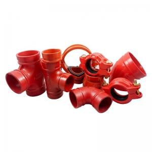 Quality Red Cplor Grooved Mechanical Tee RAL3000 Ductile Iron Pipe Fitting for sale