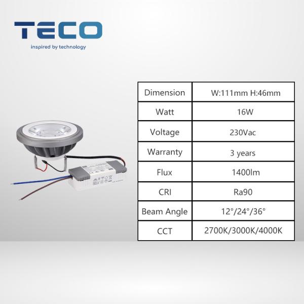 G53 Dimmable AR111 LED Bulbs 3000K Warm White With External Driver