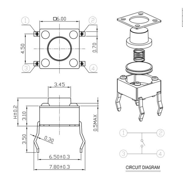 NC Normally Closed Momentary Tactile Push Switch Through Hole Terminal DIP Type