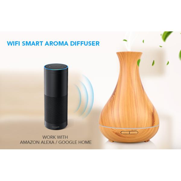 Wood Grain 400ml 2.4MHZ Wifi Smart Aroma Diffuser For Large Room