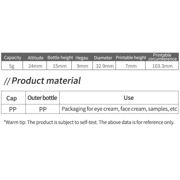 Soft White PP Smooth-surface Cylindrical Top and Bottom Cosmetic Skin Care Cream Plastic 5g Empty Jar