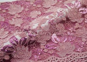 Quality Embroidery Corded Pink Sequin Lace Fabric With Scalloped Edging For Party Gown for sale