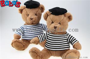 China Navy Teddy Bear Plush Gift Soft Bear Toys with Sailor's Striped Shirt and Black Cap on sale