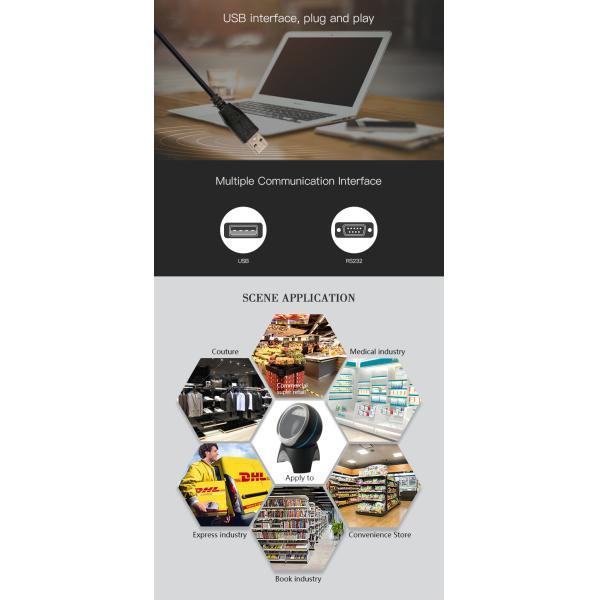 Omnidirectional Table Mounted Code Reader 2D Desktop Barcode Scanner With Display Screen