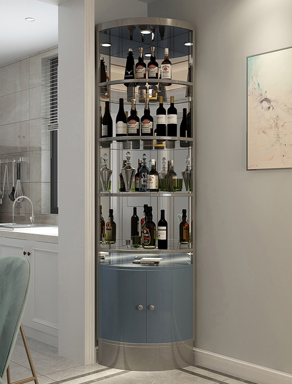 Stainless Steel Metal Frame Modern Wine Display Cabinet For Living Room
