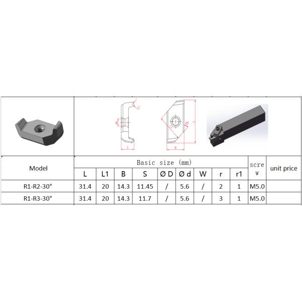 Precision CNC Lathe Inserts for Volute Cutting Tool R1-R2-30° Made of Durable Cemented Carbide Material