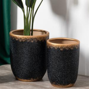 Quality Minimalism style indoor outdoor balcony decor matte flower pots mold black gold ceramic cactus pots plant pots for sale