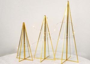 Quality Glass cone tower craft ornaments Christmas glass box decoration Gold border sanding geometric glass crafts in stock for sale