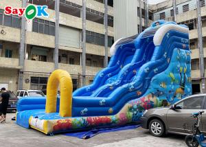 Quality 9x4.5x6mH Blue Ocean Theme Inflatable Wave Water Slide With Octopus Arch for sale