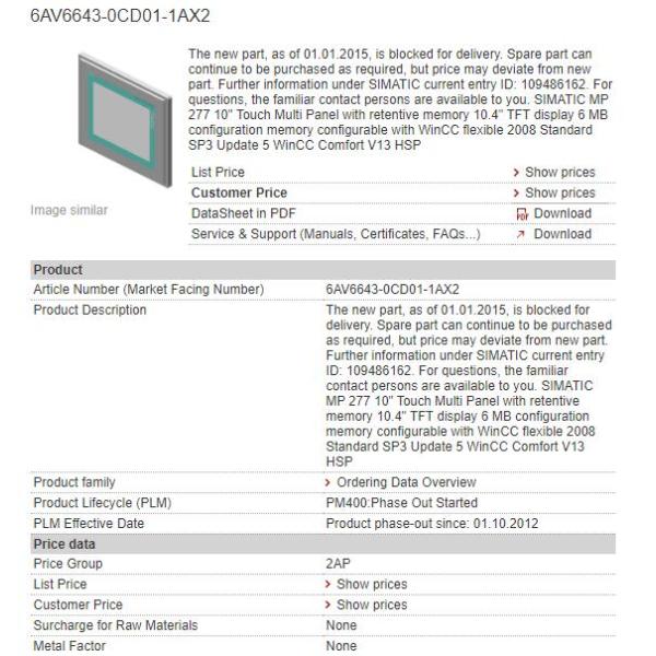 6AV6643-0CD01-1AX2 6AV6 643-0CD01-1AX2 Siemens Touch Panel
