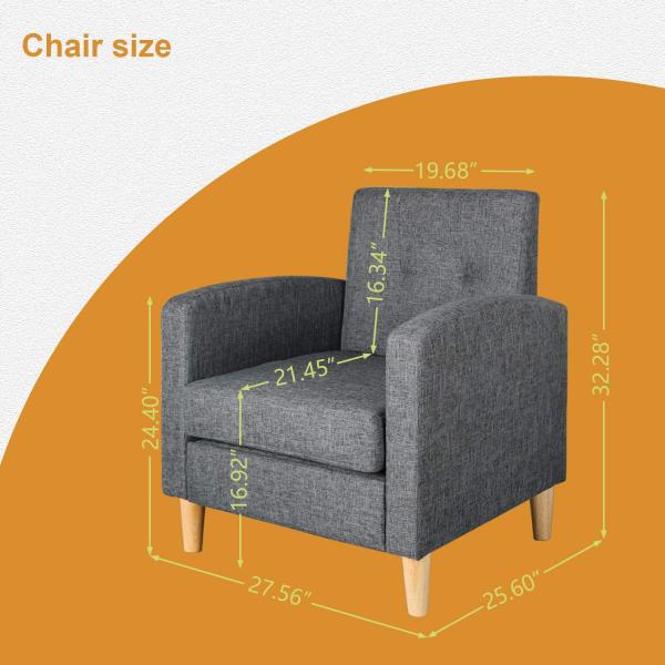 Single Sofa Living Room Armchair Modern Style Upholstered Fabric Solid Back