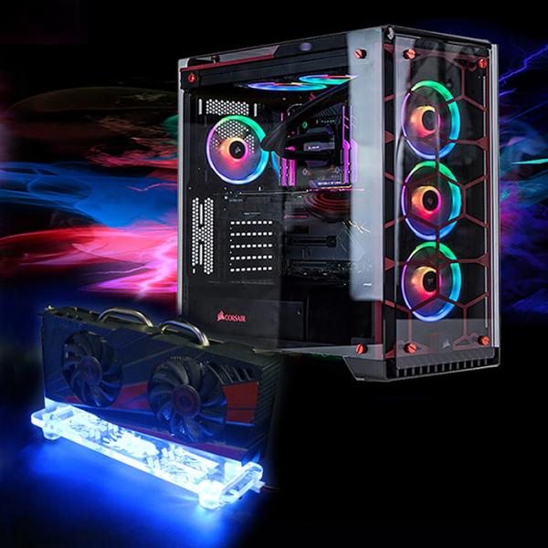 PCI- E 3.0 16X Graphics Card Vertical Kickstand With RGB LED Light And PCI-E Extension Cabl