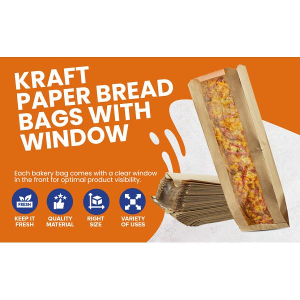 Paper Bread Bags - Kraft Brown Bakery Bags With Window Breathable Bread bags for Homemade Bread Gift Giving