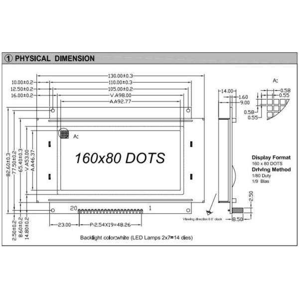 160*80 Graphic LCD Module Big Size FSTN With Back Light 5.25v Wide Temperature LC7981 Industrial Display