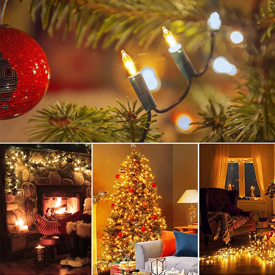 100 LEDs Multi Color Green Wire Christmas Lights Set Outdoor Indoor Colored Twinkle Xmas Tree Lights for Christmas Decorations