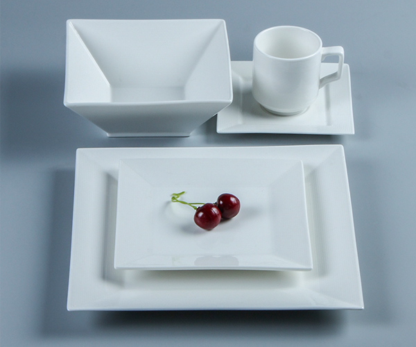 CIQ Approved Lightweight 4PCS Plain White Square Dishware Sets