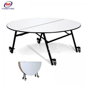 China 72 Inch Movable Round Hotel Banquet Table PVC Plywood Wedding on Wheel on sale