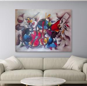 China Handmade Abstract Oil Painting On Canvas Color Violin Music Figure Wall Art for Living Room Dec on sale