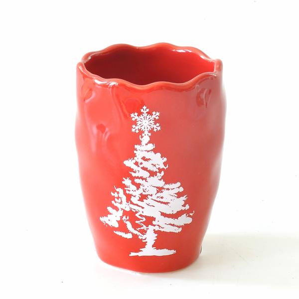 Red Color Ceramic Bathroom Set With Christmas Trees Deer Pattern