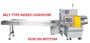 Quality Conveying 220V Horizontal Flow Wrap Packing Machine Film On Bottom 450mm Film Width for sale