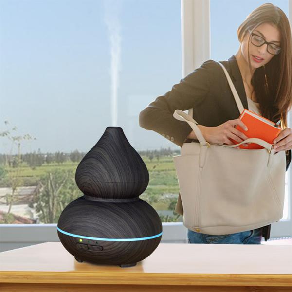 150ml Portable Gourd Design Wood Grain Humidifier Waterless With 7 Colors Lights