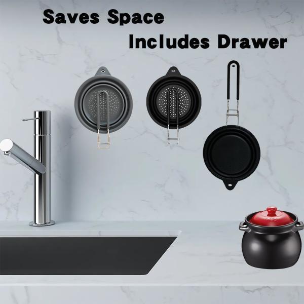 BPA Free Silicone Collapsible Colander With Handle New Kitchen Essentials Strainer Drainer Perfect For Draining Fruit