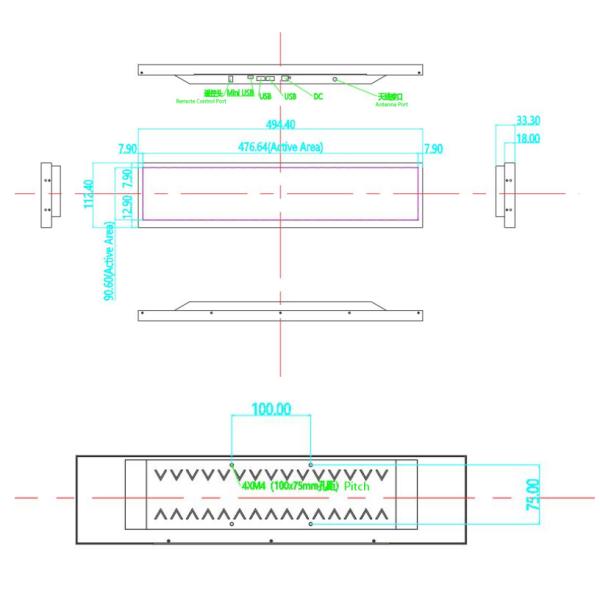 MP3 WMA AAC Audio Format Stretched Bar Display 19 Inch Strip Shape
