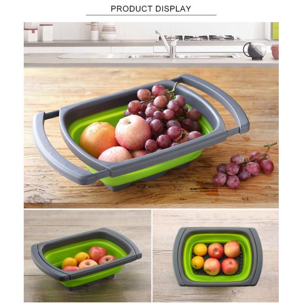 Collapsible Over the Sink Silicone Colander With Long Handle Kitchen Folding Strainer