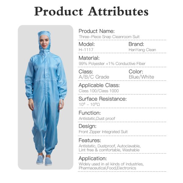 Class 100/1000 Cleanroom Suit with 75D Stripe Fabric and S-4XL Sizes for Factory Workshop