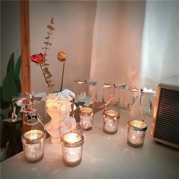 Metal Candle Holders Christmas Snowflake Tealight Holders Spinning Rotating Candlestick