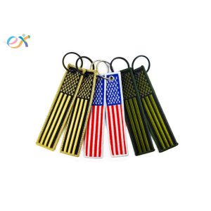 Polyester Custom Embroidered Keychain Rectangle Shape With Merrow Border