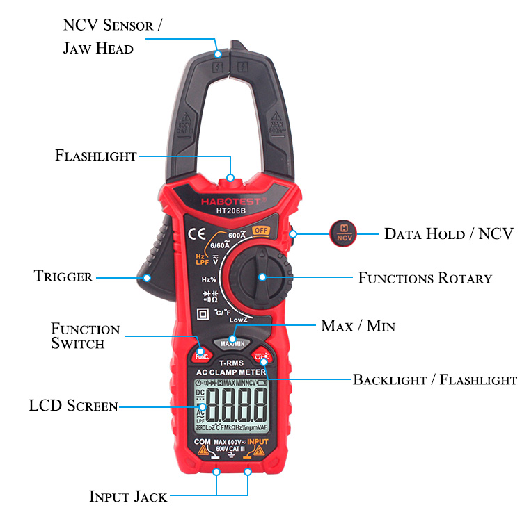 6 Volt 100nF Digital Clamp Meter Multimeter , 6A Clamp Voltage Tester