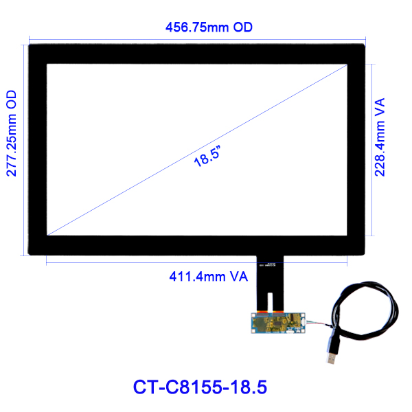 18.5 Inch Wide Multi Touch Screen Panel Capacitive PCAP Technology
