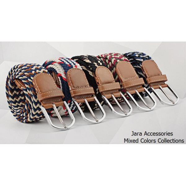 3.4cm Sand Polyester Mens Stretch Belts With Elastic Tape / Double Loops Decoration