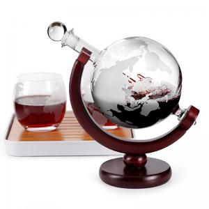 Quality Borosilicate Etched Glass Decanter , Globe Whiskey Decanter With Wine Glass Cup Gift Set for sale
