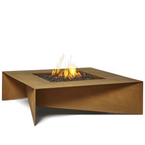 China 72 Inch Modern Rusty Rectangular Fold Corten Steel Gas Fire Pit Table on sale