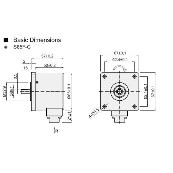 Flange 65×65mm Industrial Rotary Encoder , Solid Shaft Reflective Optical Encoder